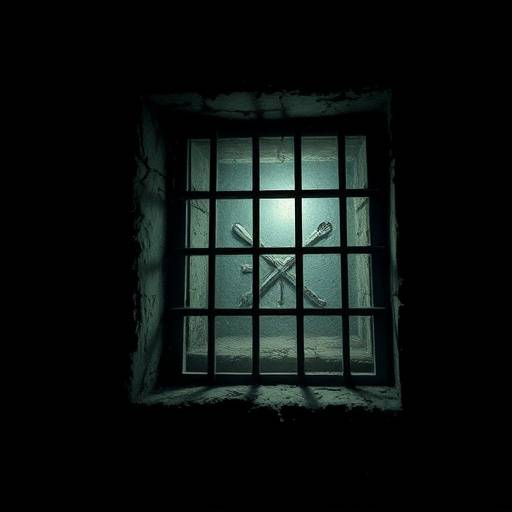 Celda de prisión oscura con ventana enrejada